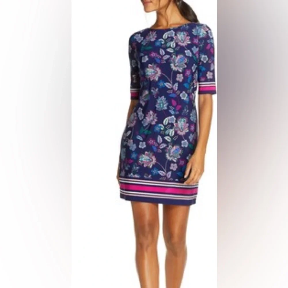 Eliza J Floral & Stripe Shift Minidress in Cobalt - NEW - Size 6